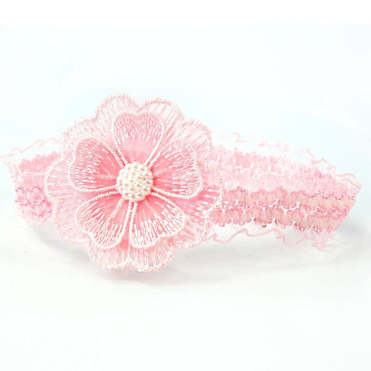 Picture of HB41: – 5412-LACE HEADBAND W/CROCHET FLOWER & PEARL PINK